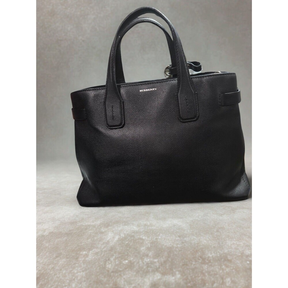 Burberry Medium Banner Tote Black Leather House Check Lining Handbag